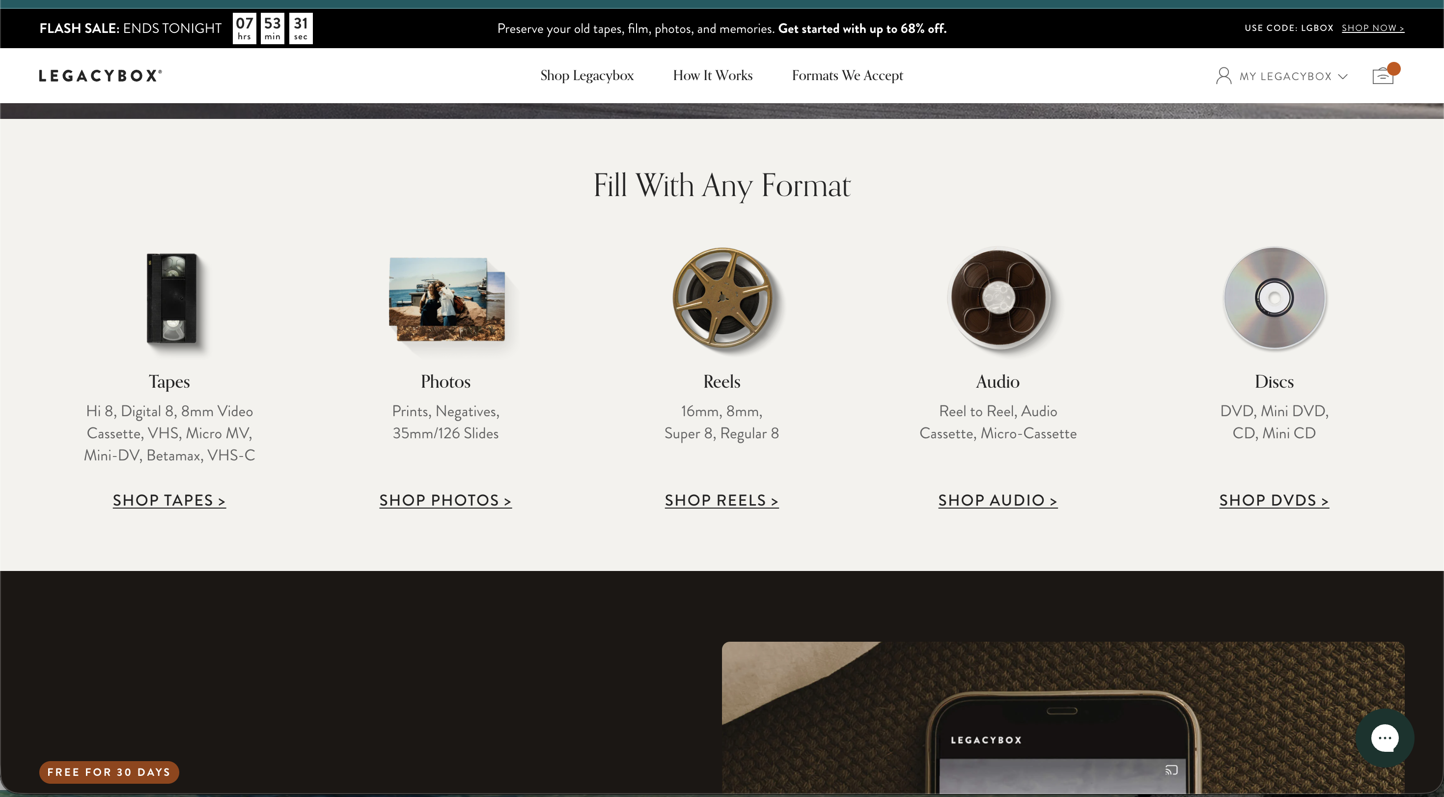 Legacybox 'Fill With Any Format' section